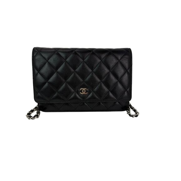 Chanel Black Quilted Smooth Lambskin Wallet on a Chain Clutch Bag - Picture 1 of 14